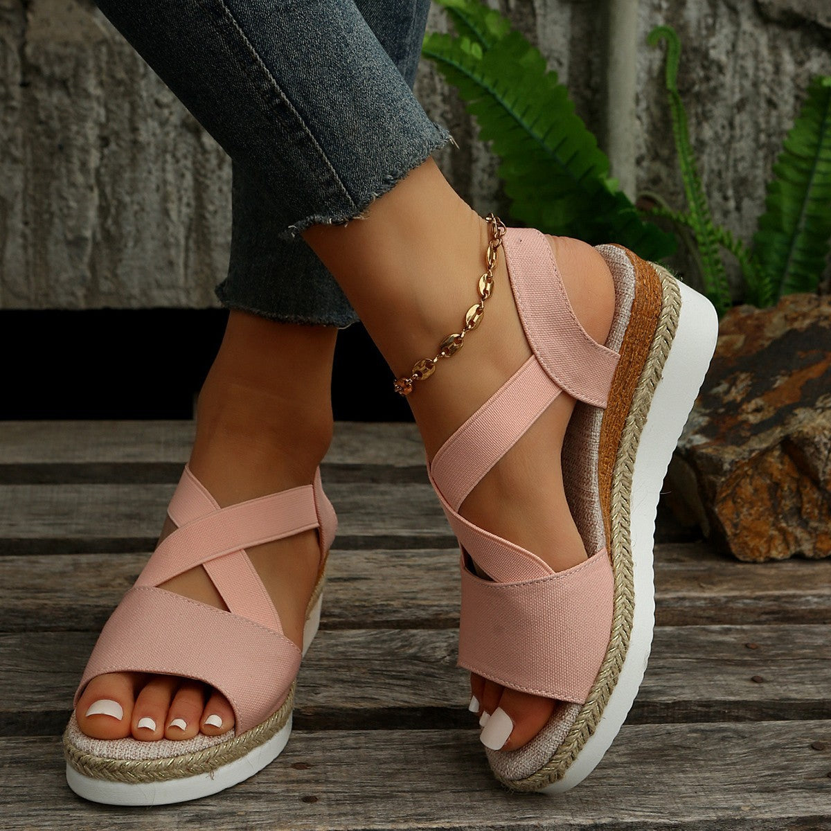 Summer Flat Wedge Heel Fish Mouth Casual Women's Sandals