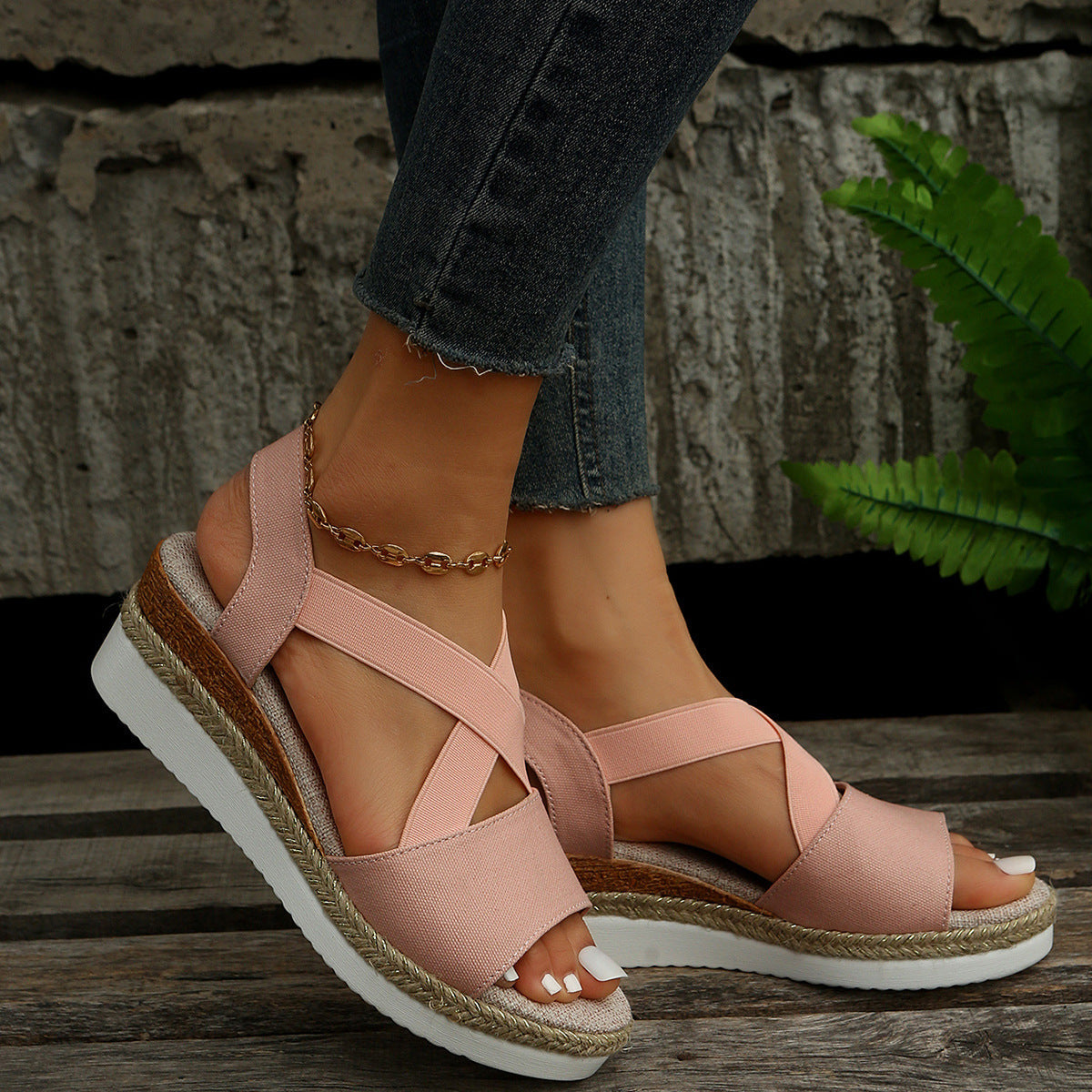 Summer Flat Wedge Heel Fish Mouth Casual Women's Sandals