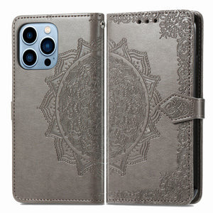 Luxury Embossed Mandala Leather Wallet Flip Case for iPhone