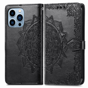 Luxury Embossed Mandala Leather Wallet Flip Case for iPhone