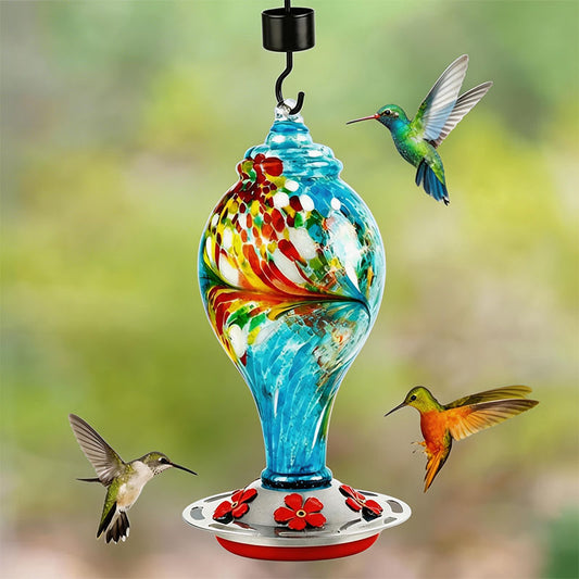 Sherum Hand Blown Glass Hummingbird Feeder - 25 Ounces
