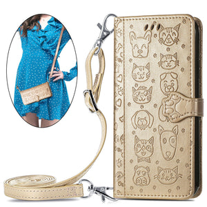Cat Dog Cute Lanyard Wallet Leather Case For SAMSUNG Galaxy S23 5G