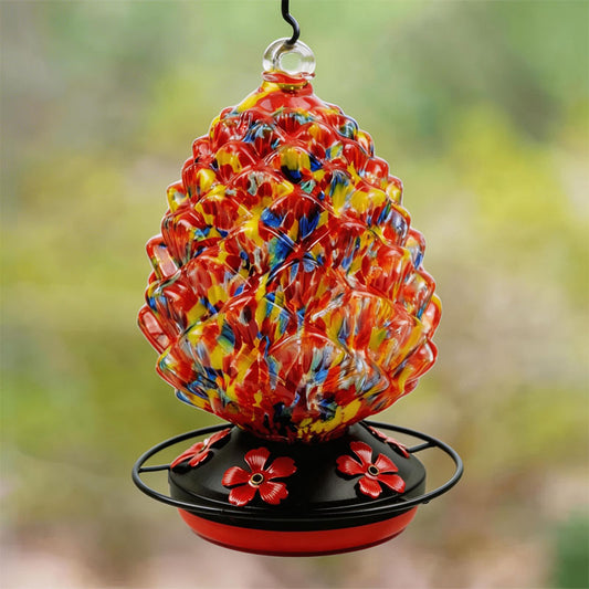 Sherum Hand Blown Glass Hummingbird Feeder - 34 Ounces