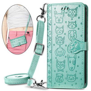 Cat Dog Cute Lanyard Wallet Leather Case For SAMSUNG Galaxy S23 5G