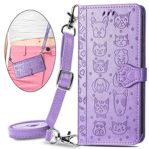 Cat Dog Cute Lanyard Wallet Leather Case For SAMSUNG Galaxy S23PLUS 5G