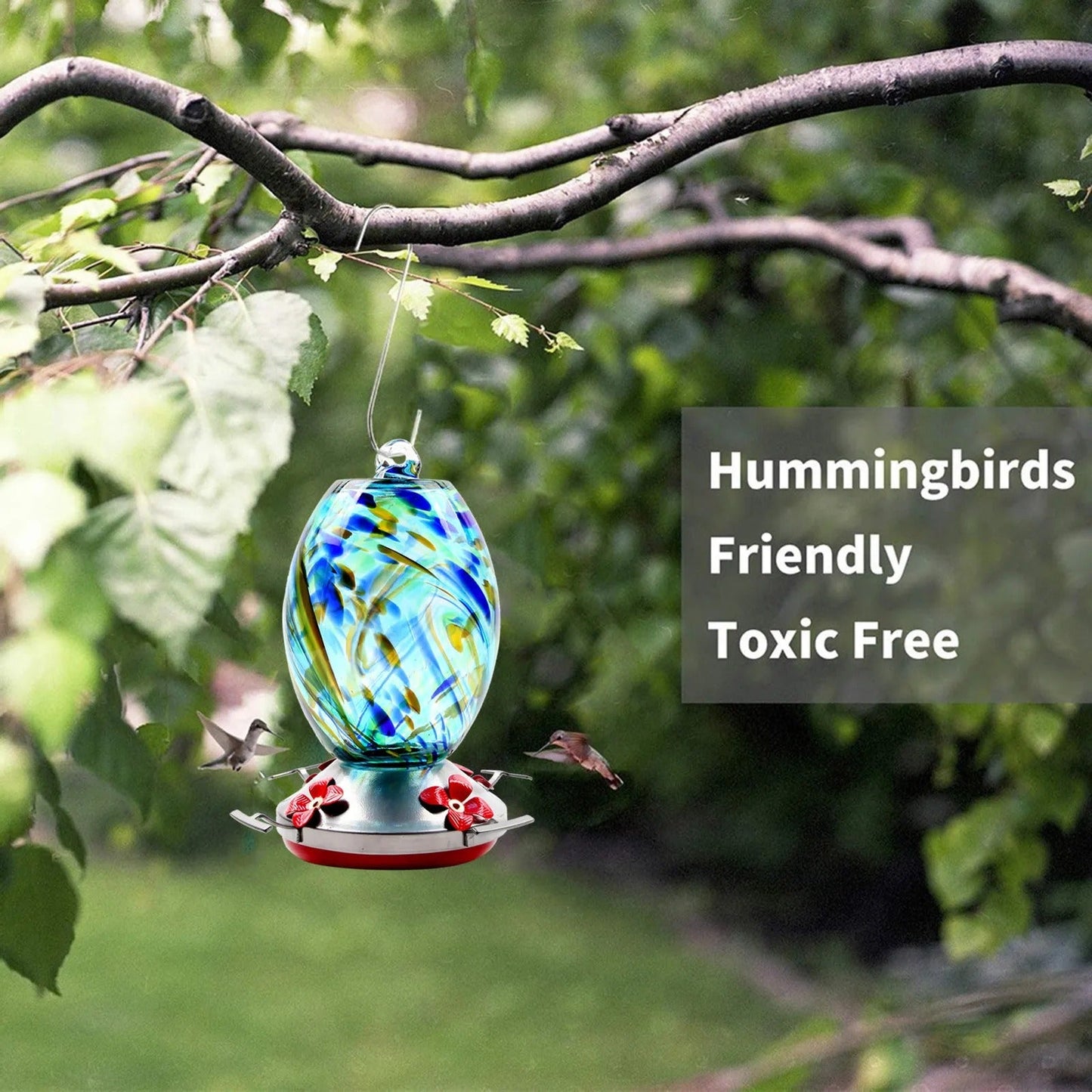 Hand Blown Glass Hummingbird Feeder - 25 Ounces