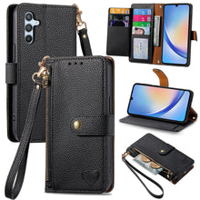 Load image into Gallery viewer, Litchi Pattern Heart RFID Lanyard Flip Phone Case for Samsung Galaxy A54 5G