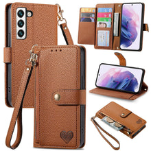 Load image into Gallery viewer, Litchi Pattern Heart RFID Lanyard Flip Phone Case for Samsung Galaxy S22plus