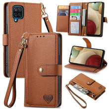 Load image into Gallery viewer, Litchi Pattern Heart RFID Lanyard Flip Phone Case for Samsung Galaxy A12