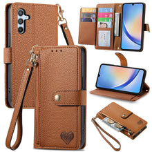 Load image into Gallery viewer, Litchi Pattern Heart RFID Lanyard Flip Phone Case for Samsung Galaxy A54 5G