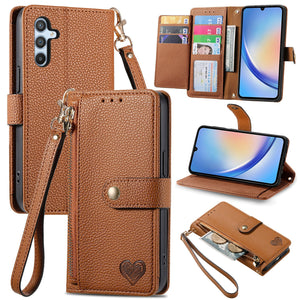 Litchi Pattern Heart RFID Lanyard Flip Phone Case for Samsung Galaxy A54 5G