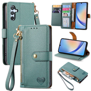 Litchi Pattern Heart RFID Lanyard Flip Phone Case for Samsung Galaxy A54 5G