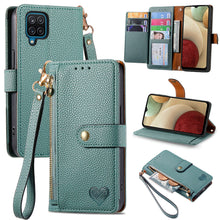 Load image into Gallery viewer, Litchi Pattern Heart RFID Lanyard Flip Phone Case for Samsung Galaxy A12