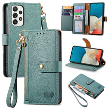 Load image into Gallery viewer, Litchi Pattern Heart RFID Lanyard Flip Phone Case for Samsung Galaxy A53 5G