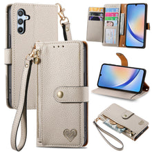Load image into Gallery viewer, Litchi Pattern Heart RFID Lanyard Flip Phone Case for Samsung Galaxy A54 5G