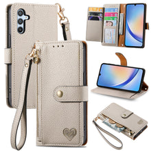Load image into Gallery viewer, Litchi Pattern Heart RFID Lanyard Flip Phone Case for Samsung Galaxy A14