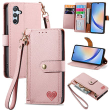 Load image into Gallery viewer, Litchi Pattern Heart RFID Lanyard Flip Phone Case for Samsung Galaxy A54 5G
