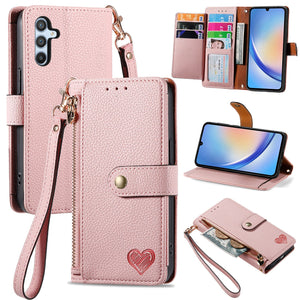 Litchi Pattern Heart RFID Lanyard Flip Phone Case for Samsung Galaxy A54 5G