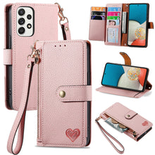 Load image into Gallery viewer, Litchi Pattern Heart RFID Lanyard Flip Phone Case for Samsung Galaxy A23