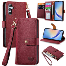 Load image into Gallery viewer, Litchi Pattern Heart RFID Lanyard Flip Phone Case for Samsung Galaxy A14