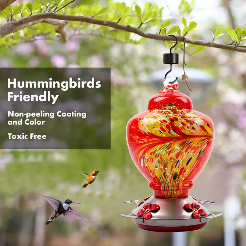 Hand Blown Glass Hummingbird Feeder - 38 Ounces