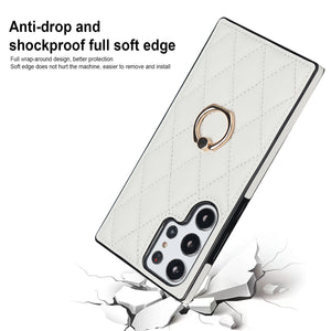 Lozenge Texture Ring Leather Case For Samsung Galaxy