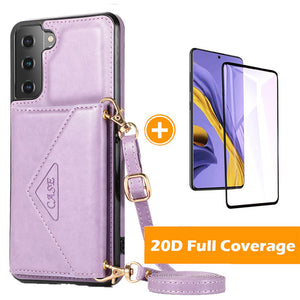 Triangle Crossbody Multifunctional Wallet Card Leather Case For Samsung S21 Series