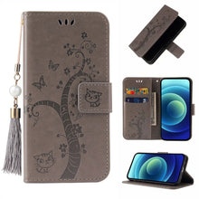 Charger l&#39;image dans la galerie, Joli papillon Tree Cat Design PU Portefeuille en cuir Flip housse de couverture pour Samsung S21