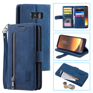 【2021 Nouveau】 Nine Carte Zipper Case de téléphone de portefeuille en cuir rétro pour Samsung S8 Plus