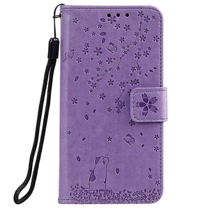 2021 Samsung Galaxy s10 Series Luxury skin Cherry Flower Cat Wallet skin PHONE CASE