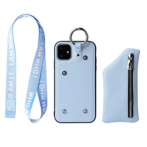 Fashion Wallet Card Leather Case With Embroidery Lanyard For iPhone