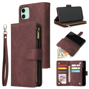 Zipper Soft Leather Wallet Flip Multi Card Slots Case For iPhone 11