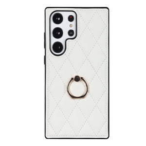 Lozenge Texture Ring Leather Case For Samsung Galaxy