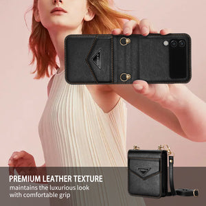 Triangle Crossbody Zipper Wallet Card Leather Case For Samsung Galaxy Z Flip3 5G