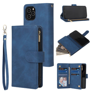 Soft Leather Zipper Wallet Flip Multi Card Slots Case For iPhone