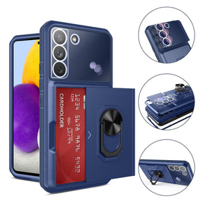 Luxury Lens Protection 3-in-1 Card Ring Phone Case For Samsung Galaxy S22Plus 5G