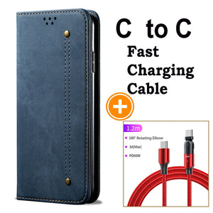 Boîtier de carte simple en denim en toile pour Samsung s21 / s21plus / s21ultra
