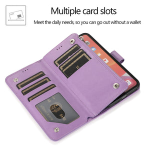 Portefeuille en cuir à fermeture à glissière de luxe Flip Multi Card Slots Cover Cover pour iPhone XR