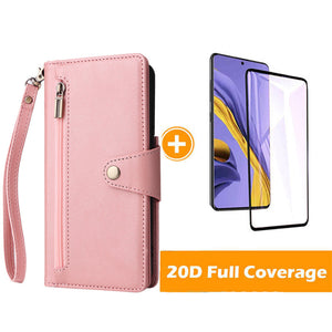Rivet Buckle Zipper Wrist Strap Wallet Leather Case For Samsung Galaxy S20+