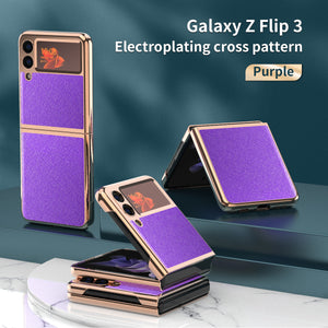 Luxury Leather Samsung Z Flip3 5G Folding Electroplating Protective Case