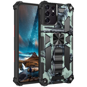 Camouflage Luxury Armor Shockproof Case With Kickstand For Samsung Galaxy S21Ultra