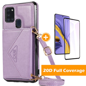Triangle Crossbody Multifunctional Wallet Card Leather Case For Samsung A21S