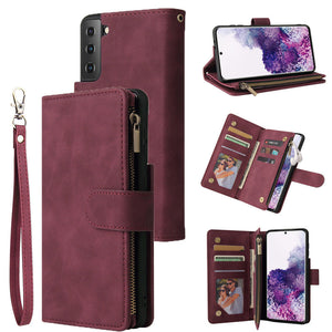 Soft Leather Zipper Wallet Flip Multi Card Slots Case For Samsung S21 FE 5G