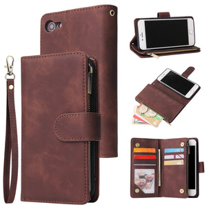 Soft Leather Zipper Wallet Flip Multi Card Slots Case For iPhone 7/8