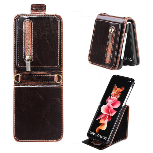 Galaxy Z Flip3 5G Luxury Zipper Texture Leather Crack Wallet Case For SAMSUNG Galaxy Z Flip3 5G