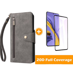 Rivet Buckle Zipper Wrist Strap Wallet Leather Case For Samsung Galaxy S20