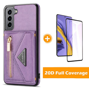 Triangle Crossbody Zipper Wallet Card Leather Case For Samsung Galaxy S21PLUS 5G