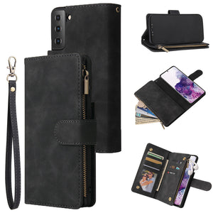 Soft Leather Zipper Wallet Flip Multi Card Slots Case For Samsung S21 Series