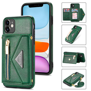 Triangle Crossbody Zipper Wallet Card Leather Case For iPhone 11 Pro