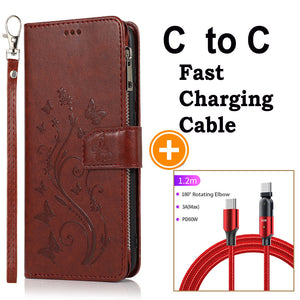 Luxury Zipper Leather Wallet Flip Multi Card Slots Cover Case For Samsung S21Ultra